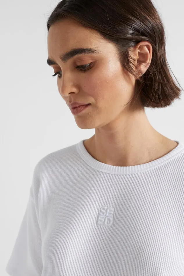 TShirts and Tops Woman Seed Heritage Waffle Logo Tee Whisper White