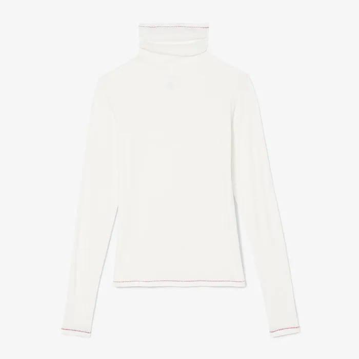 TShirts Women M M LaFleur The Axam Layering Turtleneck 8211 Contrast Organic Ribbed Pima Cotton IvoryRed