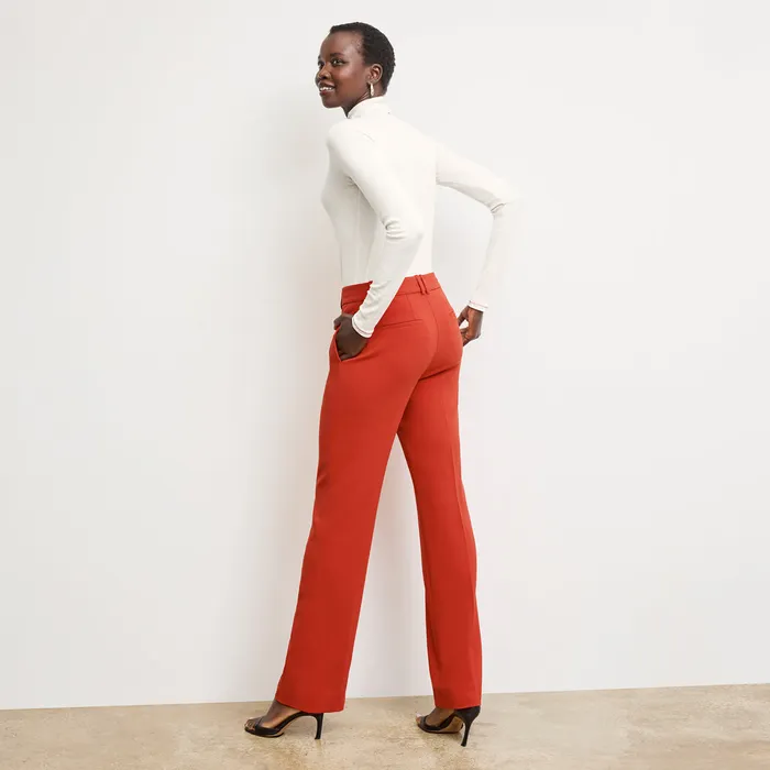TShirts Women M M LaFleur The Axam Layering Turtleneck 8211 Contrast Organic Ribbed Pima Cotton IvoryRed