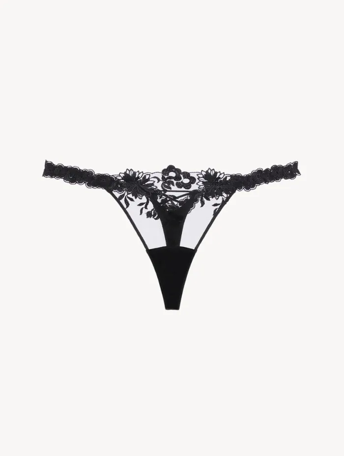 Thong In Black Lycra With Embroidered Tulle Lingerie La Perla G String and Thong Thong In Black Lycra With Embroidered Tulle Lingerie La Perla G String and Thong