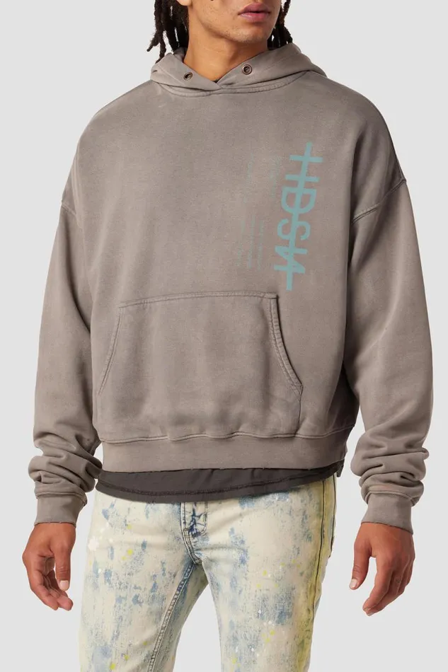 Tops and Sweaters Men Hudson Jeans Crop Hoodie Storm Grey