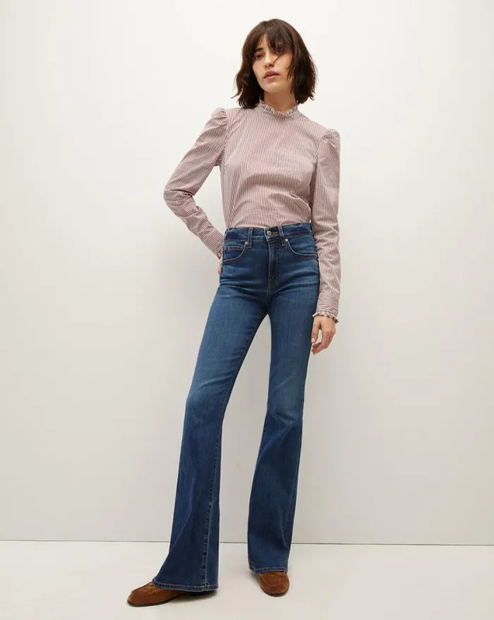 Tops and Tees Shop Veronica Beard Alford Striped Poplin Top Dark Raspberryoff White