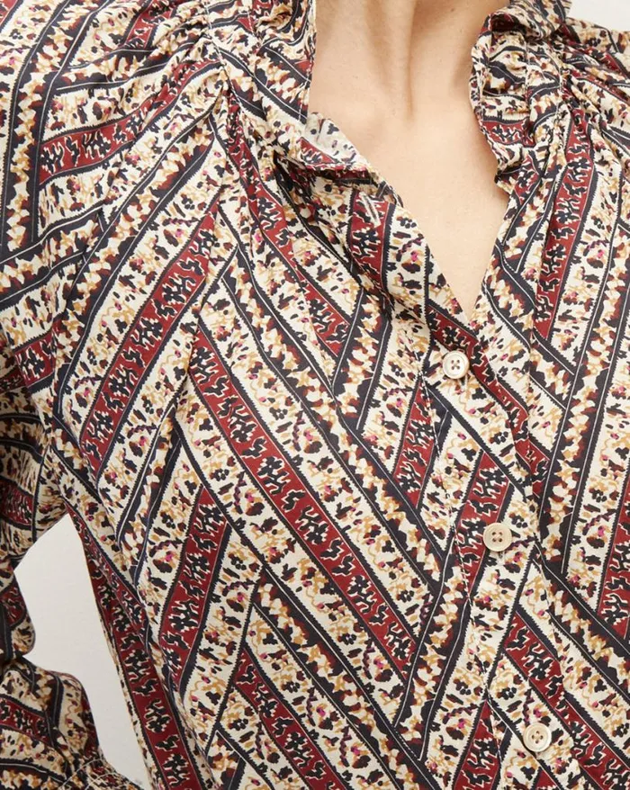 Tops and Tees Shop Veronica Beard Calisto ButtonDown Shirt Ecru Multi
