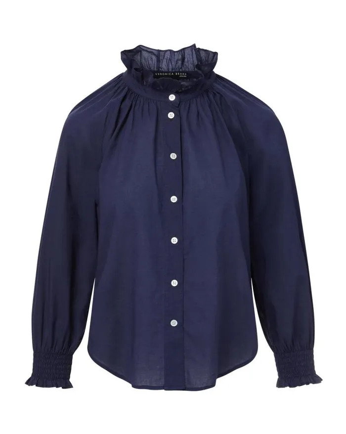 Tops and Tees Shop Veronica Beard Calisto Cotton Shirt Marine