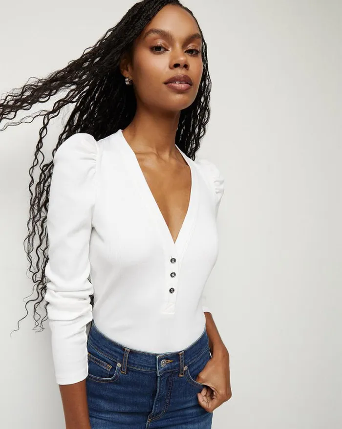 Tops and Tees Shop Veronica Beard Dekalb PuffSleeve Top White