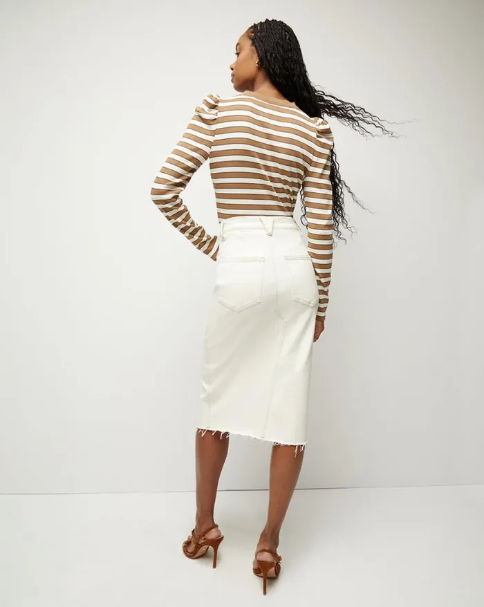 Tops and Tees Shop Veronica Beard Dekalb Striped PuffSleeve Top Camel Multi