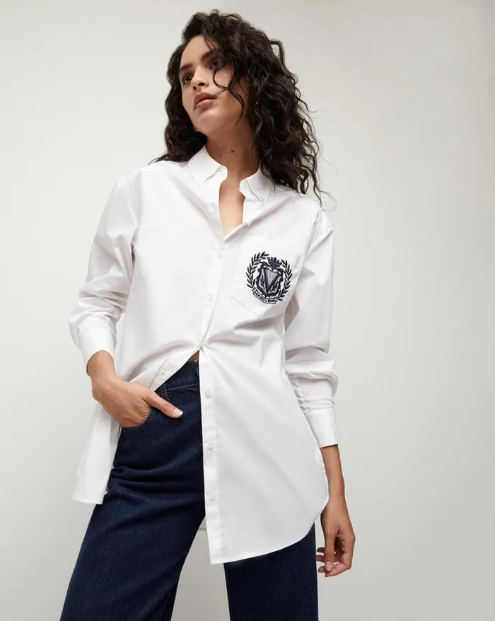 Tops and Tees Shop Veronica Beard Lloyd ButtonDown Top Logo Crest White
