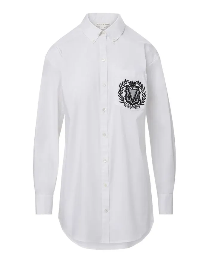 Tops and Tees Shop Veronica Beard Lloyd ButtonDown Top Logo Crest White