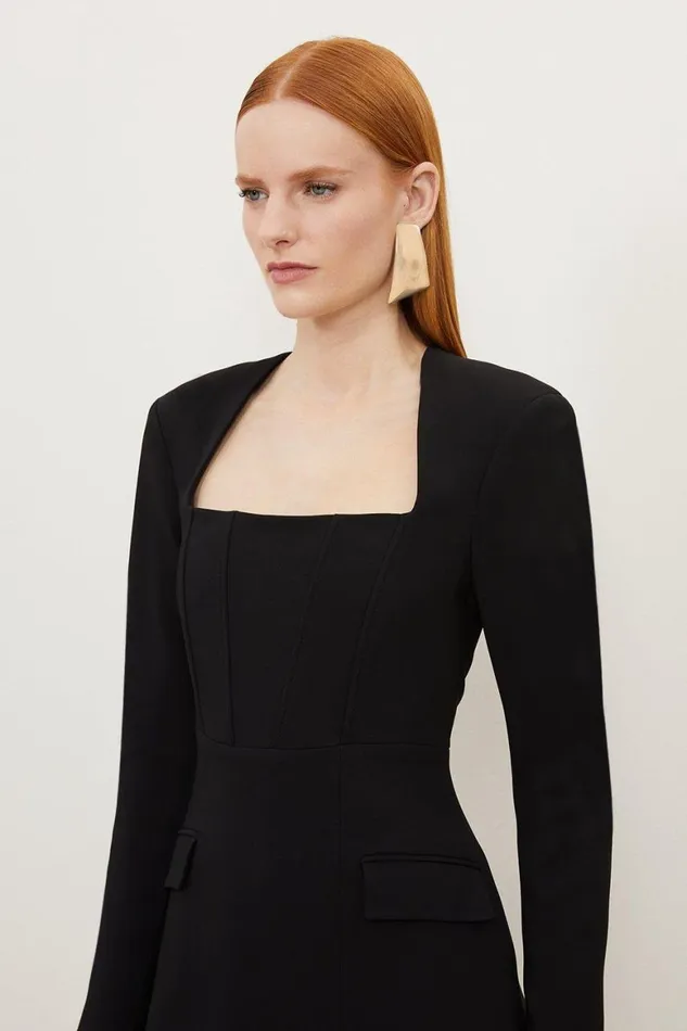 Tops Women Karen Millen Compact Viscose Open Neck Corset Tailored Mini Dress Black