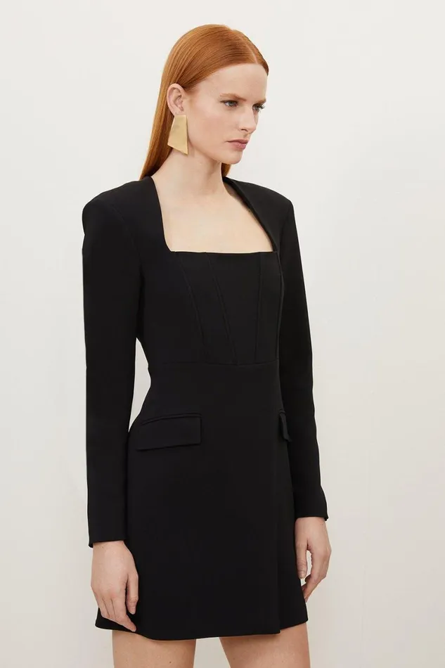 Tops Women Karen Millen Compact Viscose Open Neck Corset Tailored Mini Dress Black