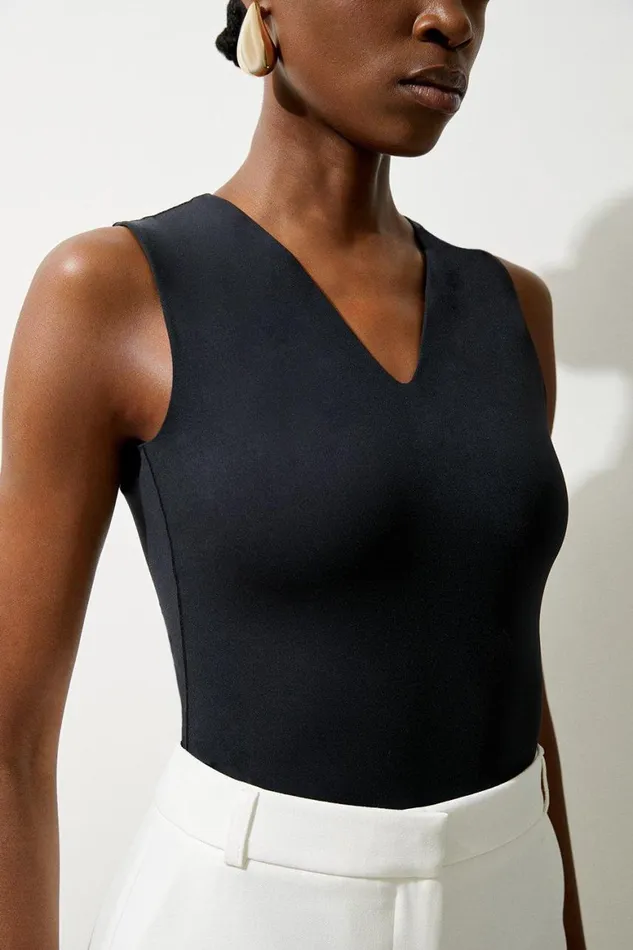 Tops Women Karen Millen Contour Plunge Jersey Sleeveless Bodysuit Black