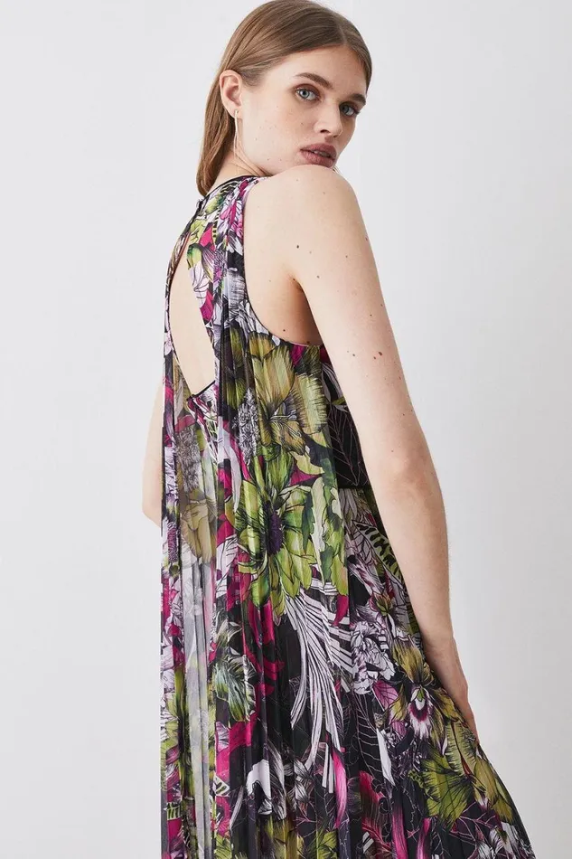 Tops Women Karen Millen Corset Detail Floral Pleated Halter Woven Maxi Dress Multi