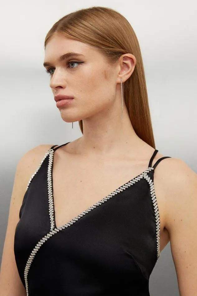 Tops Women Karen Millen Embellished Diamante Woven Satin Cami Top Black