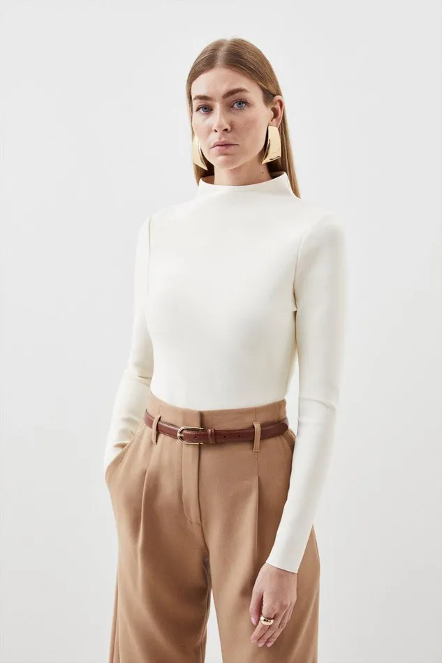 Tops Women Karen Millen Figure Form Bandage Funnel Neck Knit Top Cream