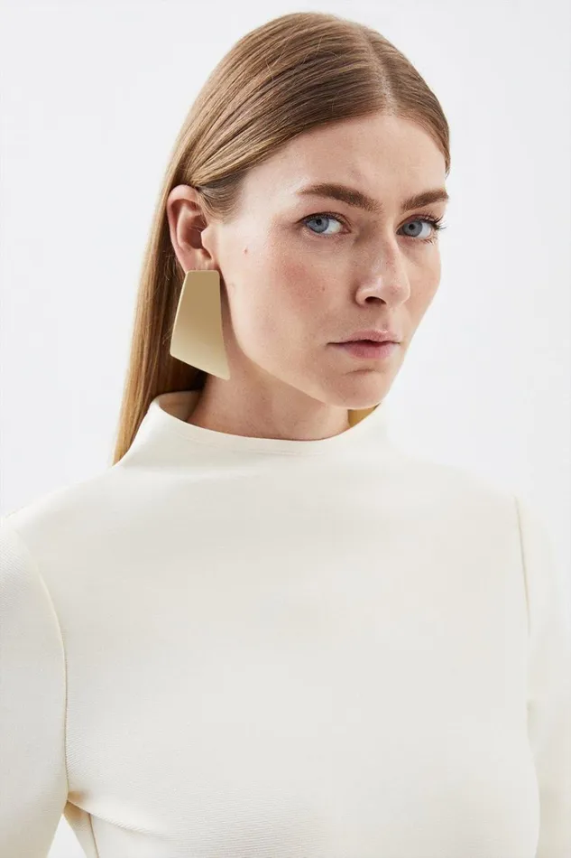Tops Women Karen Millen Figure Form Bandage Funnel Neck Knit Top Cream