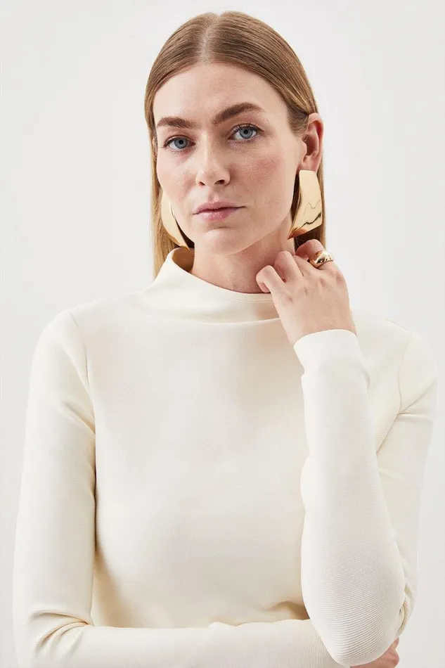 Tops Women Karen Millen Figure Form Bandage Funnel Neck Knit Top Cream