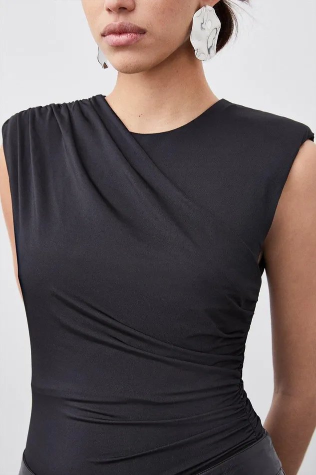 Tops Women Karen Millen Jersey Crepe Ruched Front Bodysuit Black