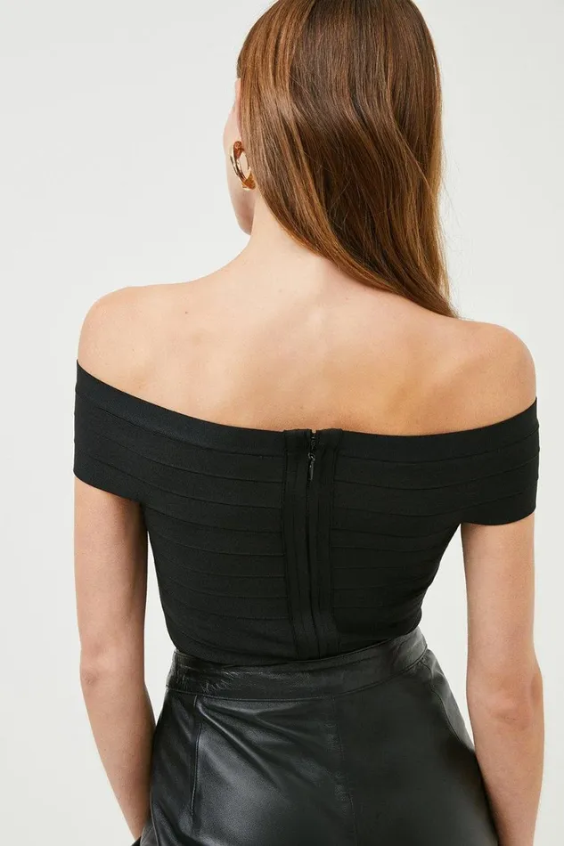 Tops Women Karen Millen Knitted Bandage Bardot Top Black