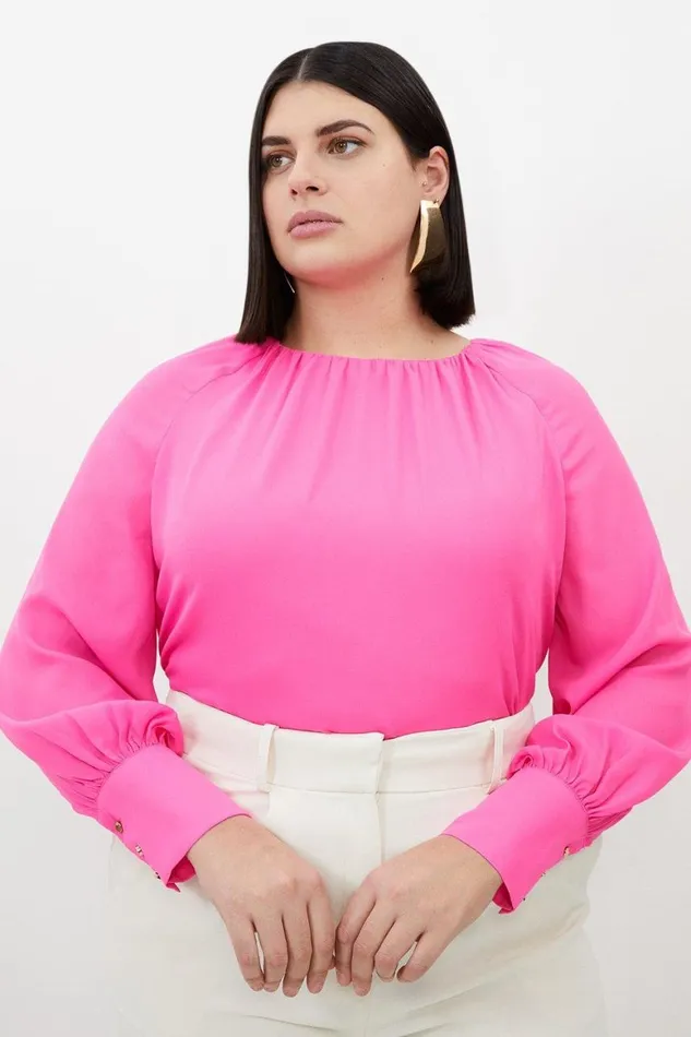 Tops Women Karen Millen Plus Size Georgette Woven Wide Sleeve Blouse Pink