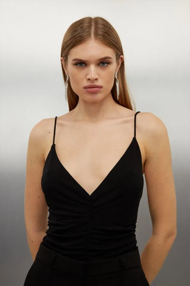 Tops Women Karen Millen Premium Viscose Jersey Ruched Cami Top Black