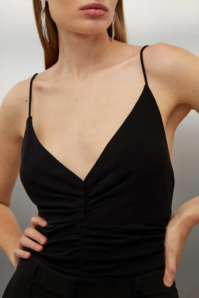 Tops Women Karen Millen Premium Viscose Jersey Ruched Cami Top Black