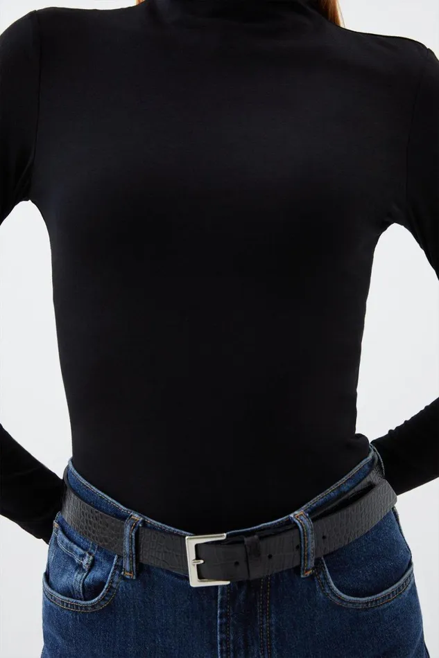 Tops Women Karen Millen Stretch Cotton Funnel Neck Top Black