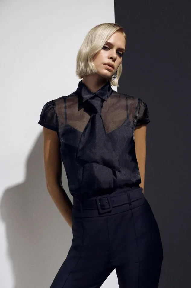 Tops Women Karen Millen The Founder Organza Tie Detail Woven Blouse