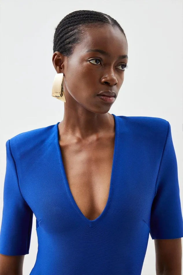 Tops Women Karen Millen V Neck Bandage Knit Bodysuit Cobalt