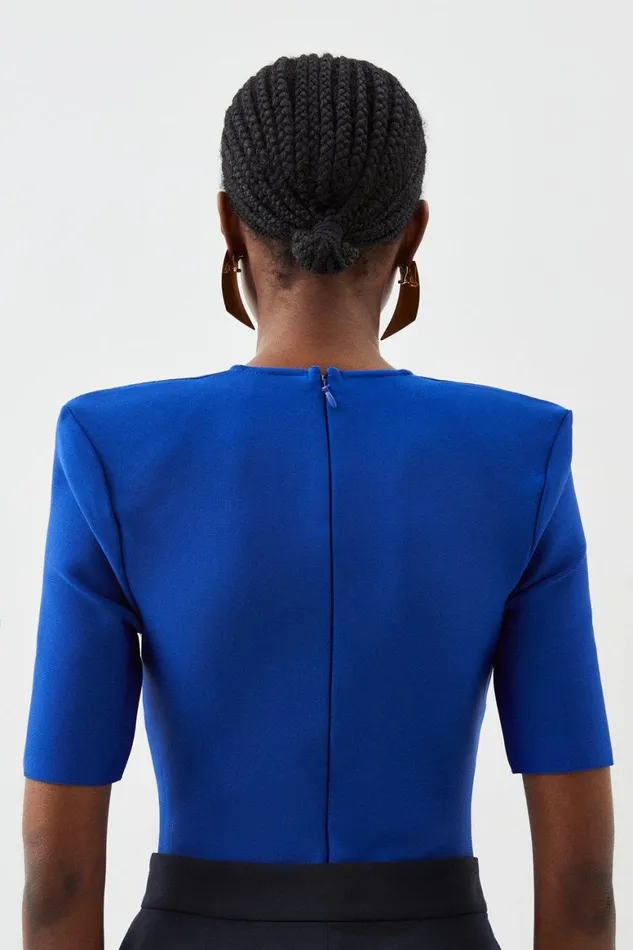 Tops Women Karen Millen V Neck Bandage Knit Bodysuit Cobalt
