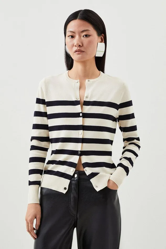 Tops Women Karen Millen Viscose Blend Knit Striped Cardigan Stripe