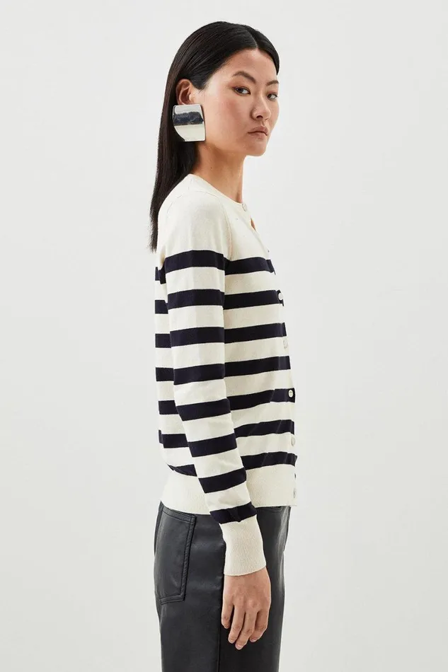 Tops Women Karen Millen Viscose Blend Knit Striped Cardigan Stripe