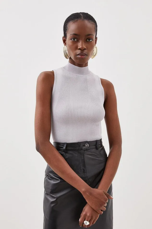 Tops Women Karen Millen Viscose Blend Rib Knit Vest Grey