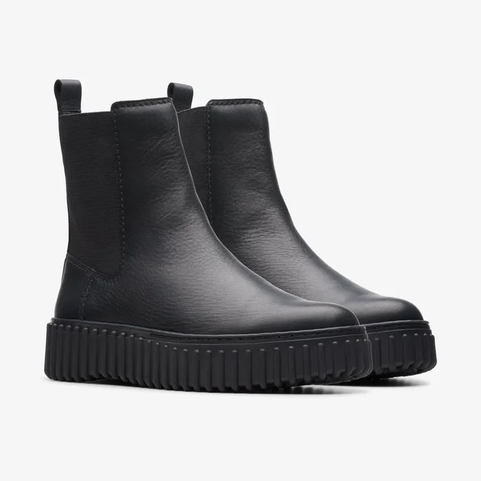Torhill Maple Black Leather Women Clarks Boots and Booties