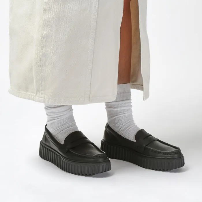 Torhill Penny Black Leather Women Clarks SlipOns
