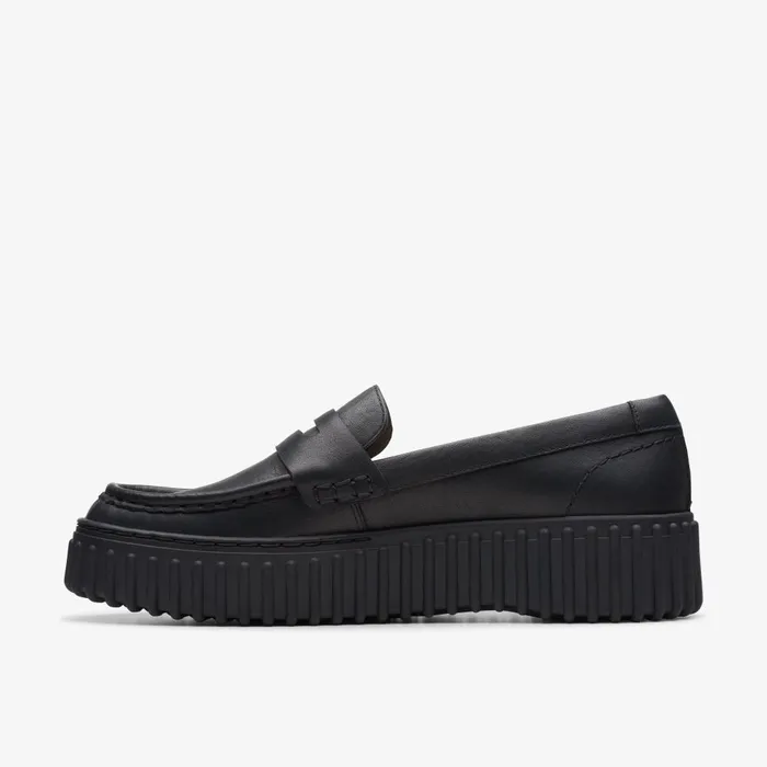 Torhill Penny Black Leather Women Clarks SlipOns