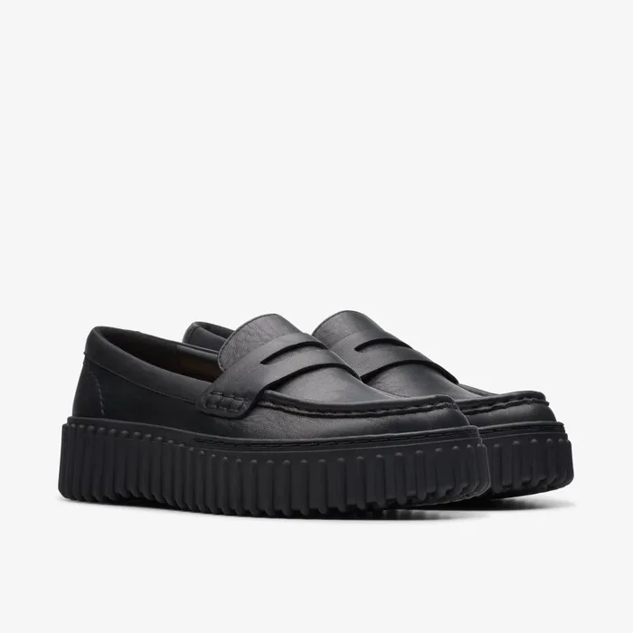 Torhill Penny Black Leather Women Clarks SlipOns