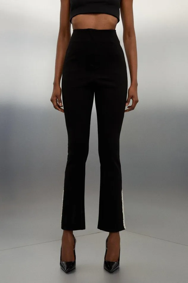 Trousers Women Karen Millen Diamante Trim Ponte Legging Black