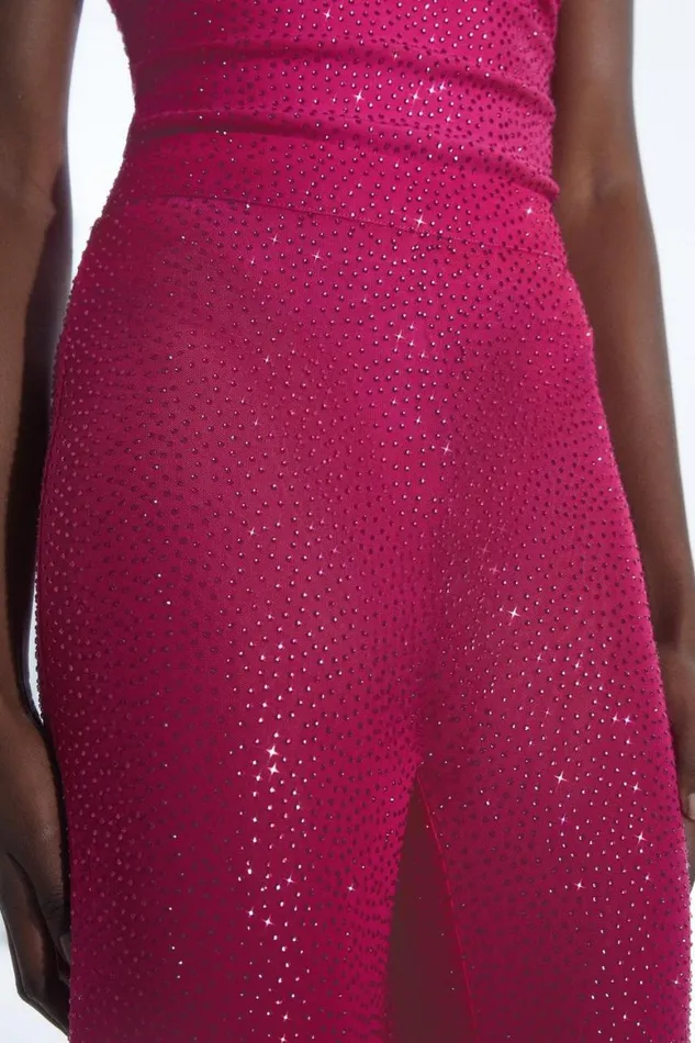 Trousers Women Karen Millen Embellished Wide Leg Trousers Hot Pink