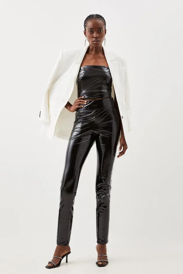Trousers Women Karen Millen High Shine Stretch Pu Legging Black