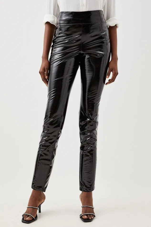 Trousers Women Karen Millen High Shine Stretch Pu Legging Black