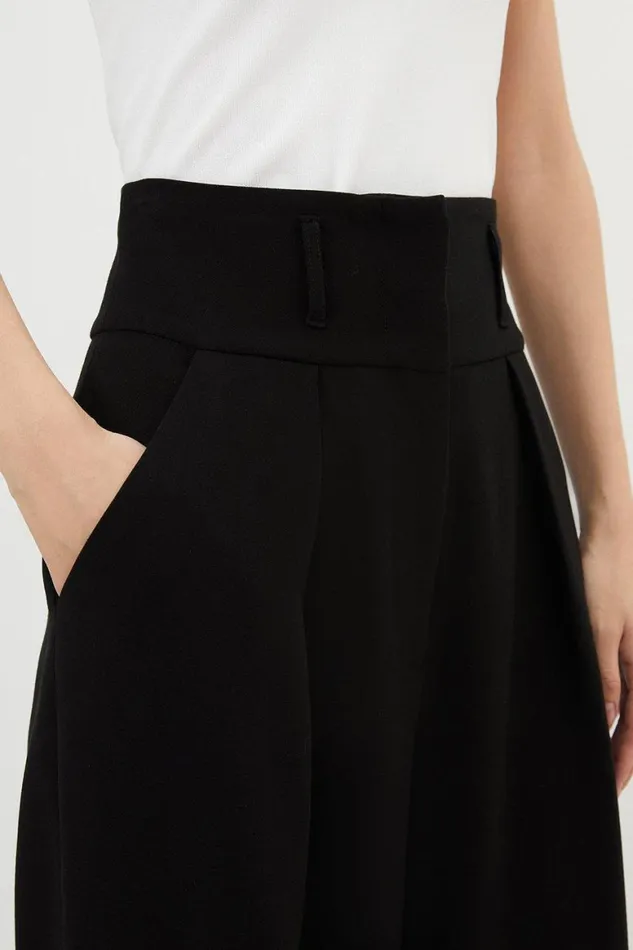 Trousers Women Karen Millen Petite Compact Stretch Tailored High Waist Wide Leg Trousers Black