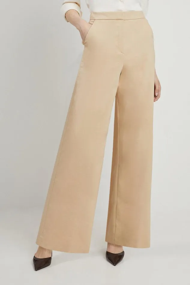 Trousers Women Karen Millen Petite Cotton Sateen Wide Leg Tailored Trousers Stone