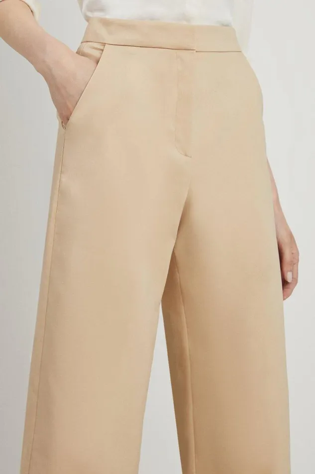 Trousers Women Karen Millen Petite Cotton Sateen Wide Leg Tailored Trousers Stone