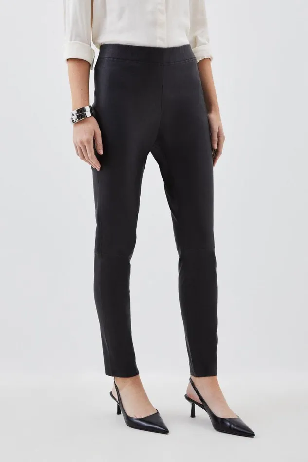 Trousers Women Karen Millen Stretch Leather Leggings Black