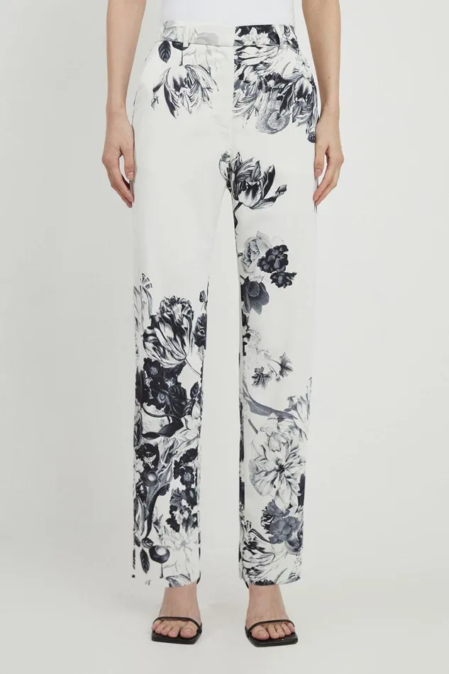 Trousers Women Karen Millen Tailored Crepe Printed Mono Floral Slim Leg Tailored Trousers Mono