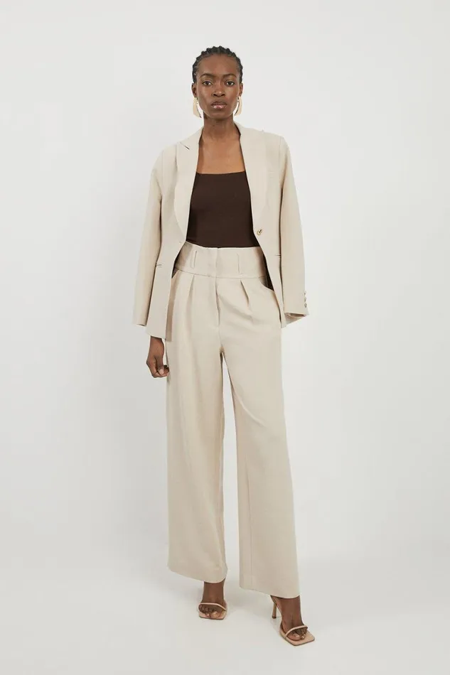 Trousers Women Karen Millen Tailored High Waisted Pleated Wide Leg Trousers Beige Trousers Women Karen Millen Tailored High Waisted Pleated Wide Leg Trousers Beige
