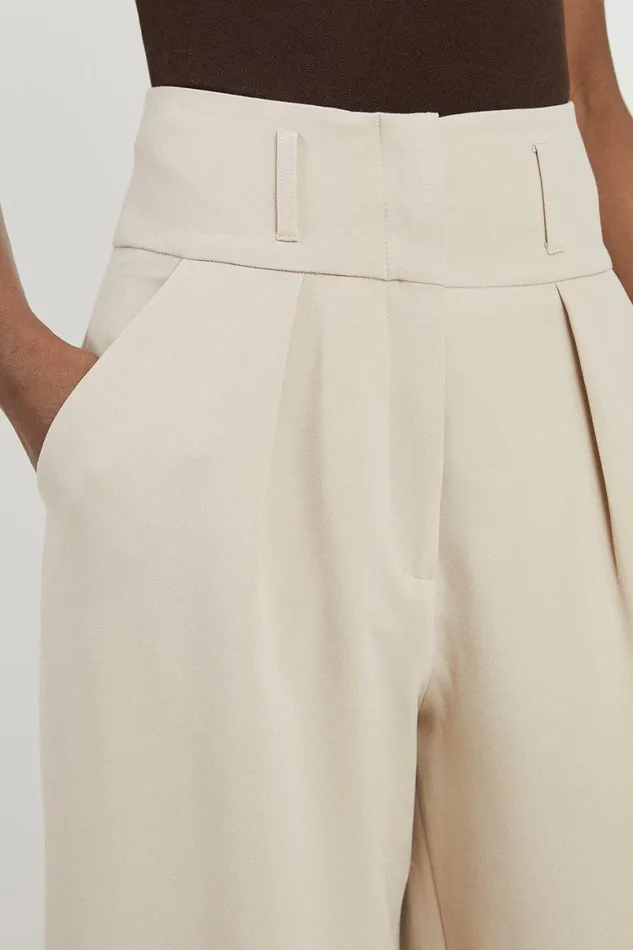 Trousers Women Karen Millen Tailored High Waisted Pleated Wide Leg Trousers Beige