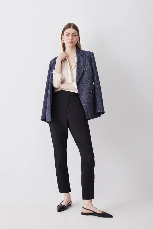 Trousers Women Karen Millen Tailored Slim Leg Button Hem Trousers Black