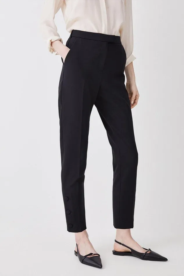 Trousers Women Karen Millen Tailored Slim Leg Button Hem Trousers Black