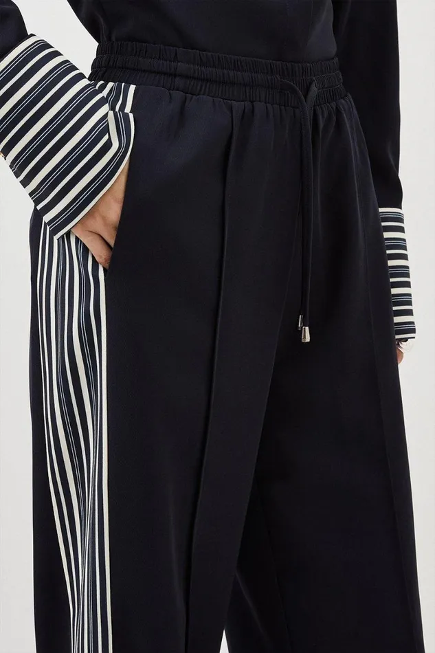Trousers Women Karen Millen Tall Contrast Twill Woven Wide Leg Trousers Navy